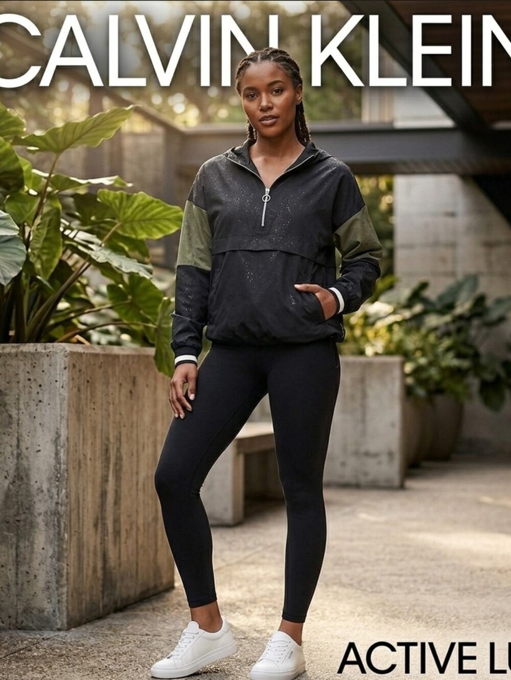 Calvin Klein Black & Olive Half-Zip Pullover Jacket
